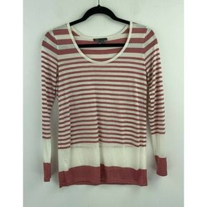 Vince XXS Knit Top Blouse Boxy Oversized A1-15 Pink Striped Scoop Long Sleeve